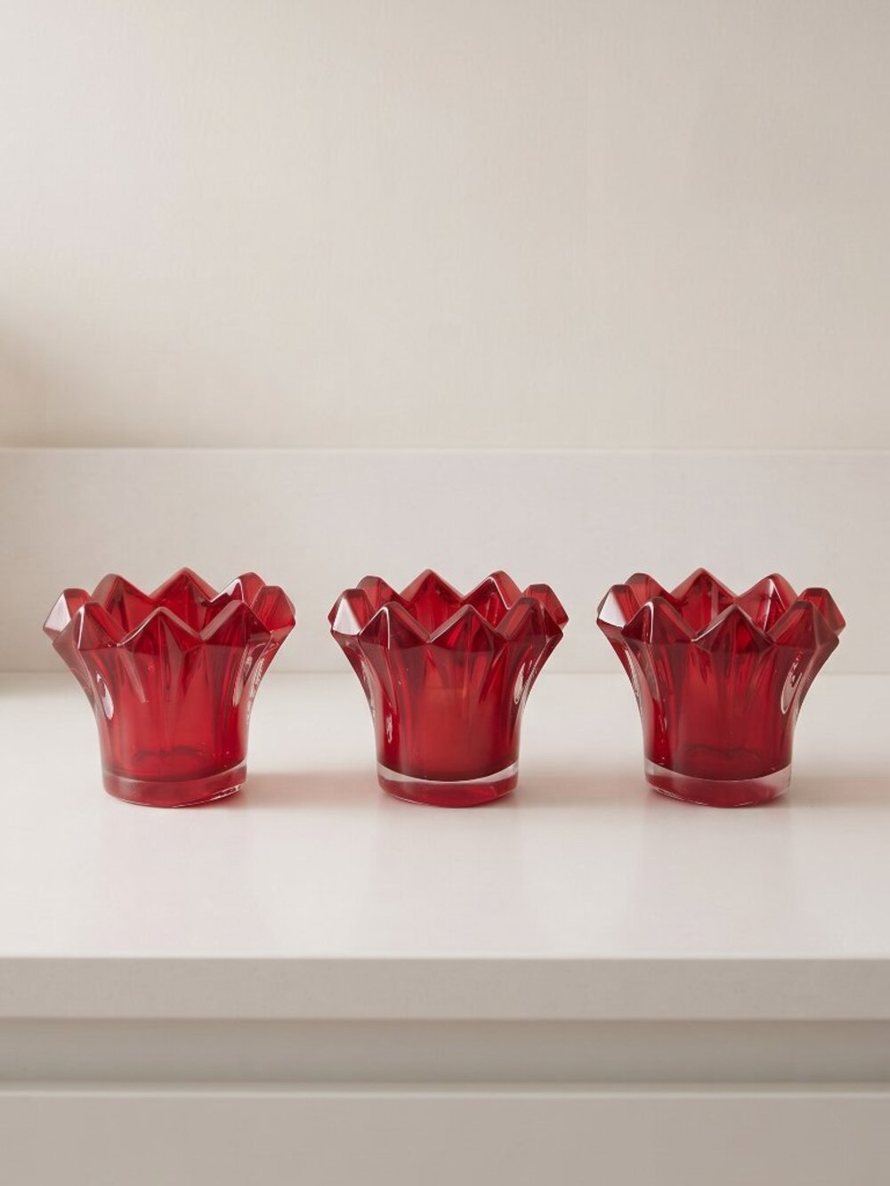 Vintage Mikasa Czech Republic Red Crystal Skyline Votive Holder Set of 3